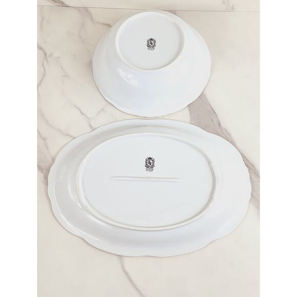Royal Kent Poland Serving Oval Platter 13" Round Salad Bowl 9" Porcelain x2 Vtg - Picture 11 of 15
